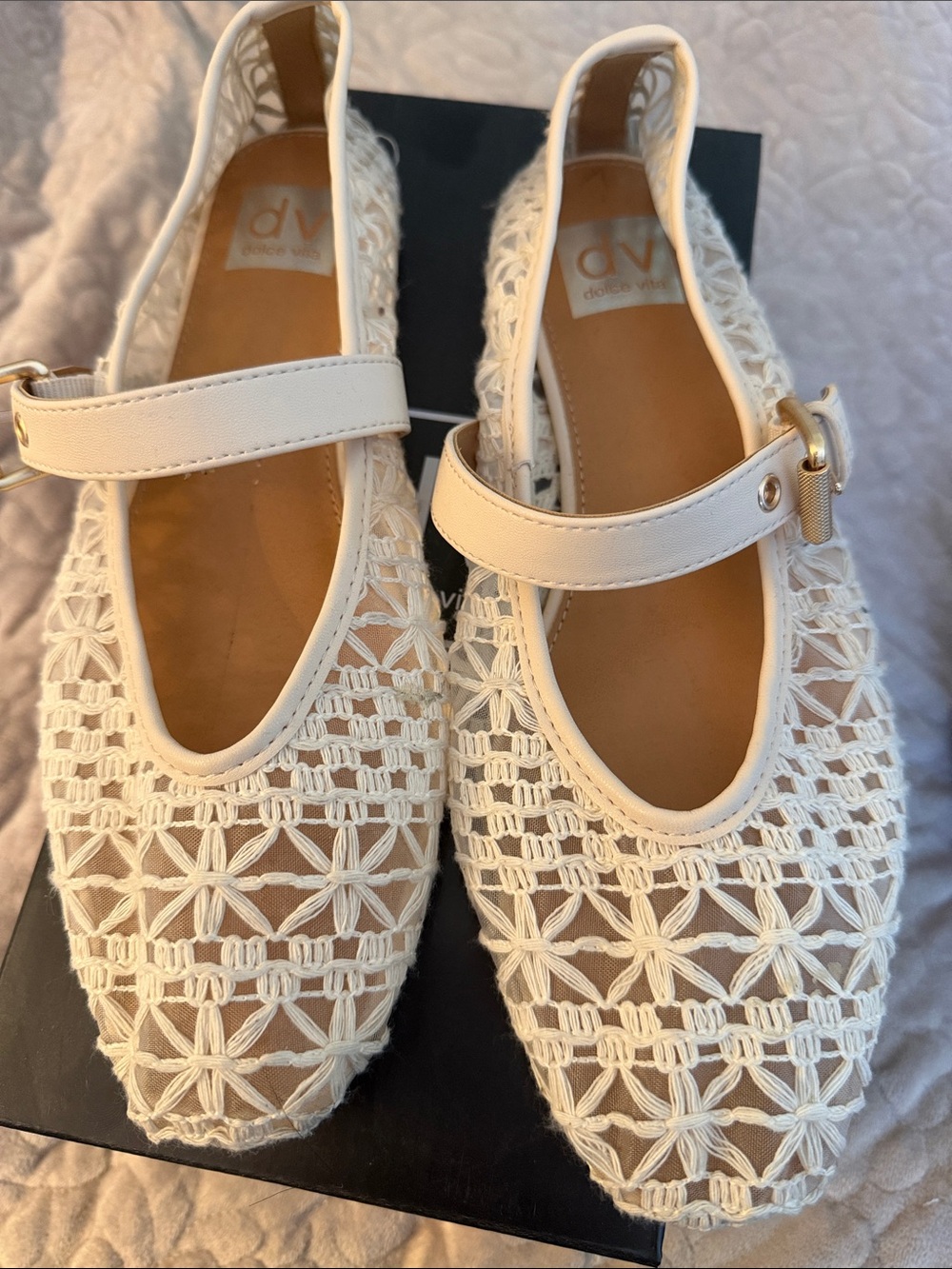 DV by Dolce Vita White Crochet Mary Jane Flats